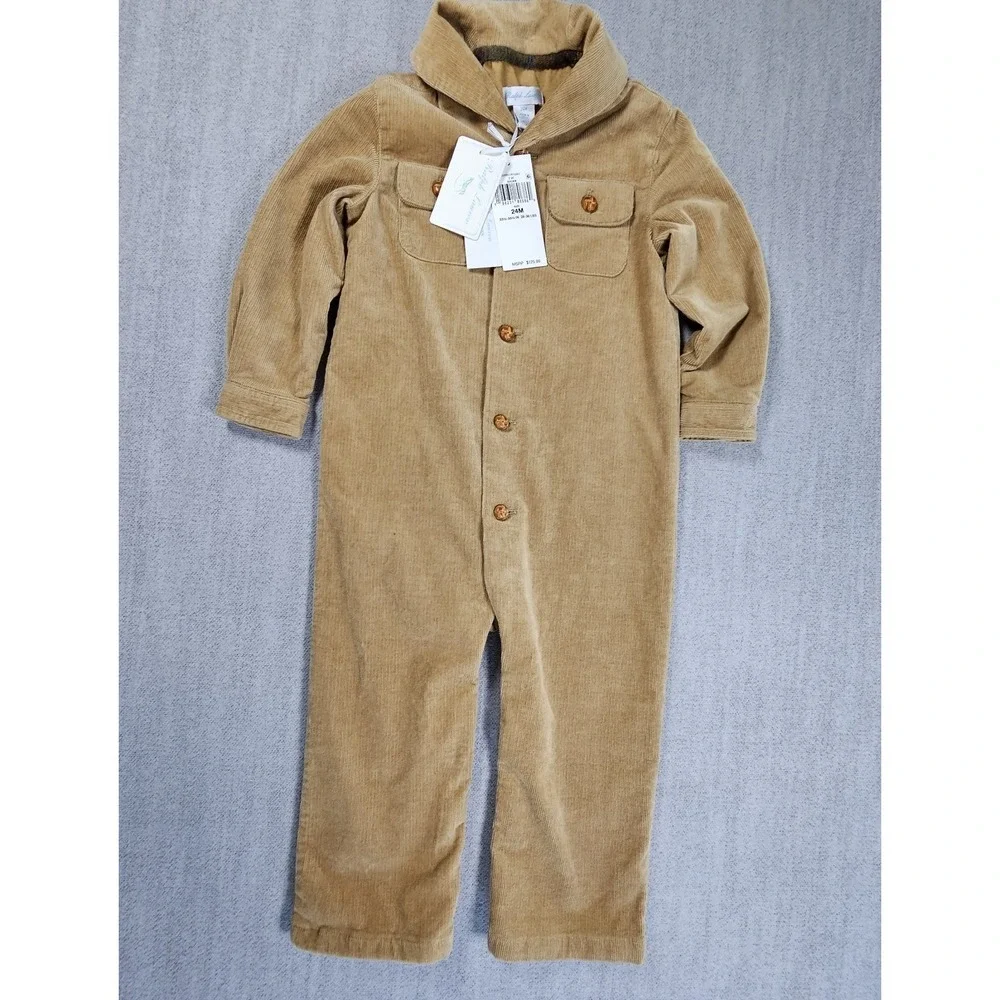 Ralph Lauren Corduroy Coverall‎ Brown 24M One-Piece Long Sleeve Button Patch